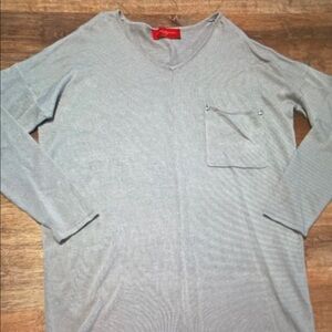 AKIRA Men's Light Gray V-Neck Sweater with Chest Pocket Detail